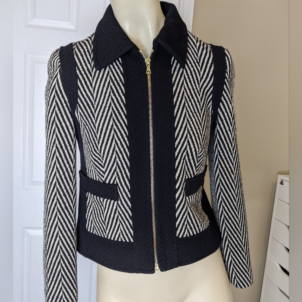 Judith & Charles wool blend black white stripe blazer jacket